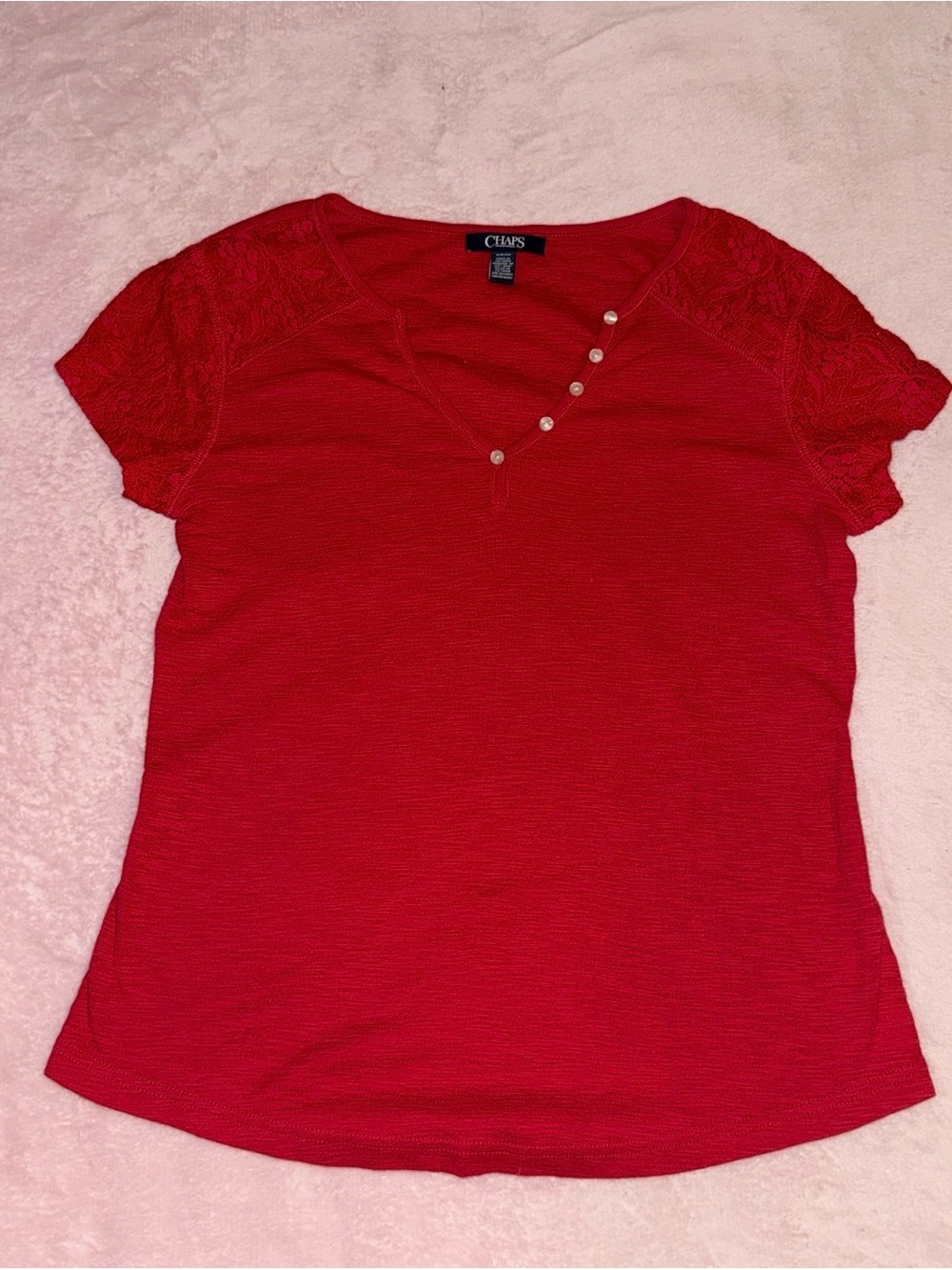 ❤️Chaps Red Lace Sleeve V-Neck Top❤️